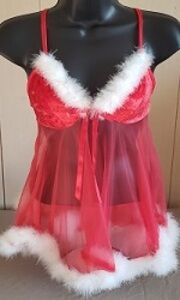 2PC VELVET BUST SHEER MARABOU BADYDOLL.SS